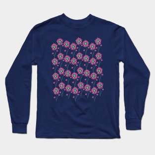 Green and Pink Flowers Seamless Pattern Long Sleeve T-Shirt